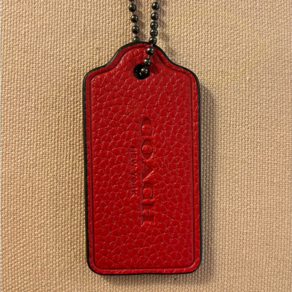 Coach Red Pebbled Leather Tag with Black Trim